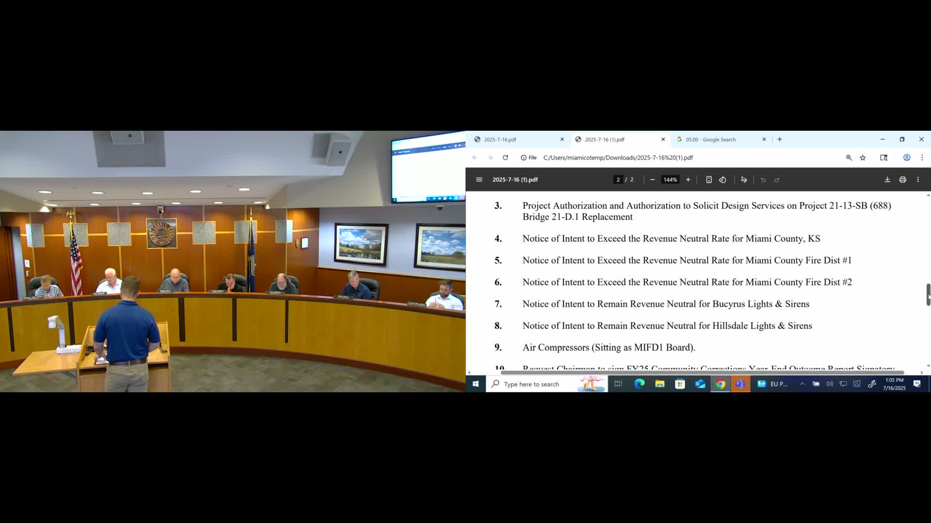 Commission authorizes design solicitation for Bridge 21-D0.1; multi-year costs outlined