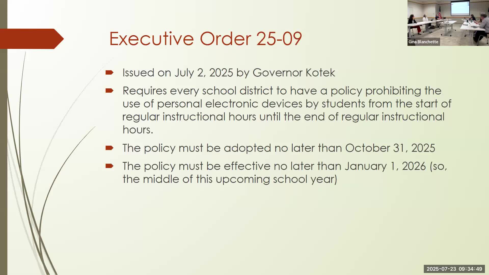 Board plans policy to comply with governor's order limiting student use of personal electronic devices