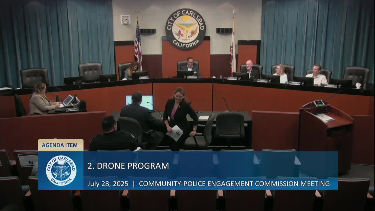 Police Lieutenant Sean Lawton details drone program advancements at commission meeting