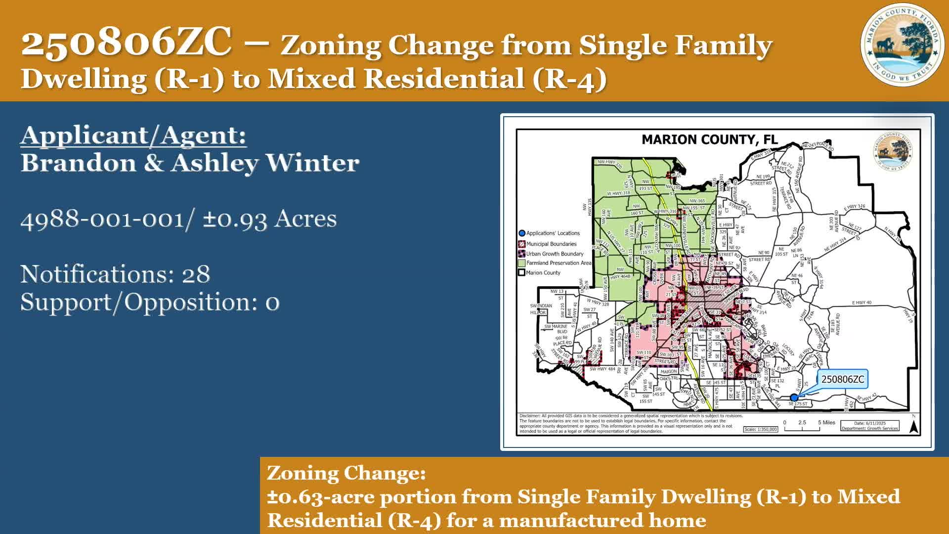 Brandon and Ashley Winter Seek Zoning Change for Mobile Home in Marion County
