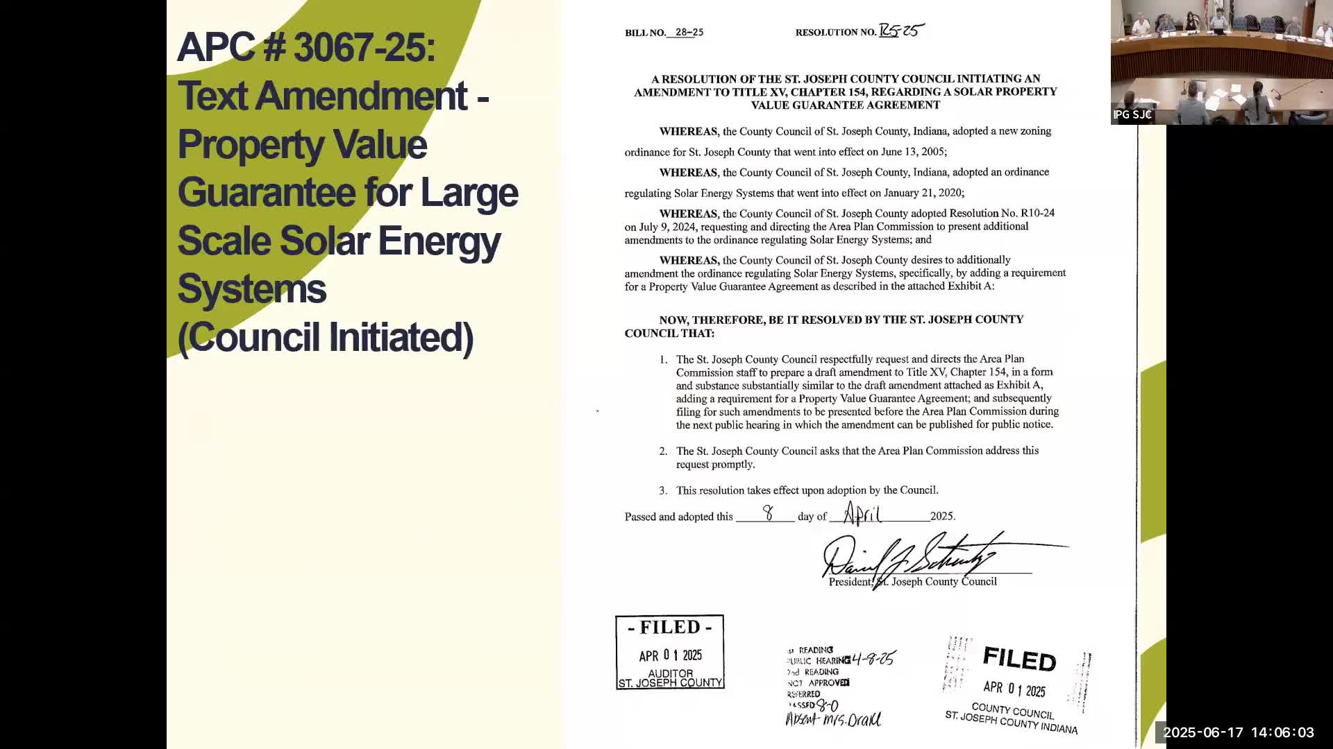 APC recommends against county council's proposed property-value guarantee for solar projects (text amendment APC 3067-25)
