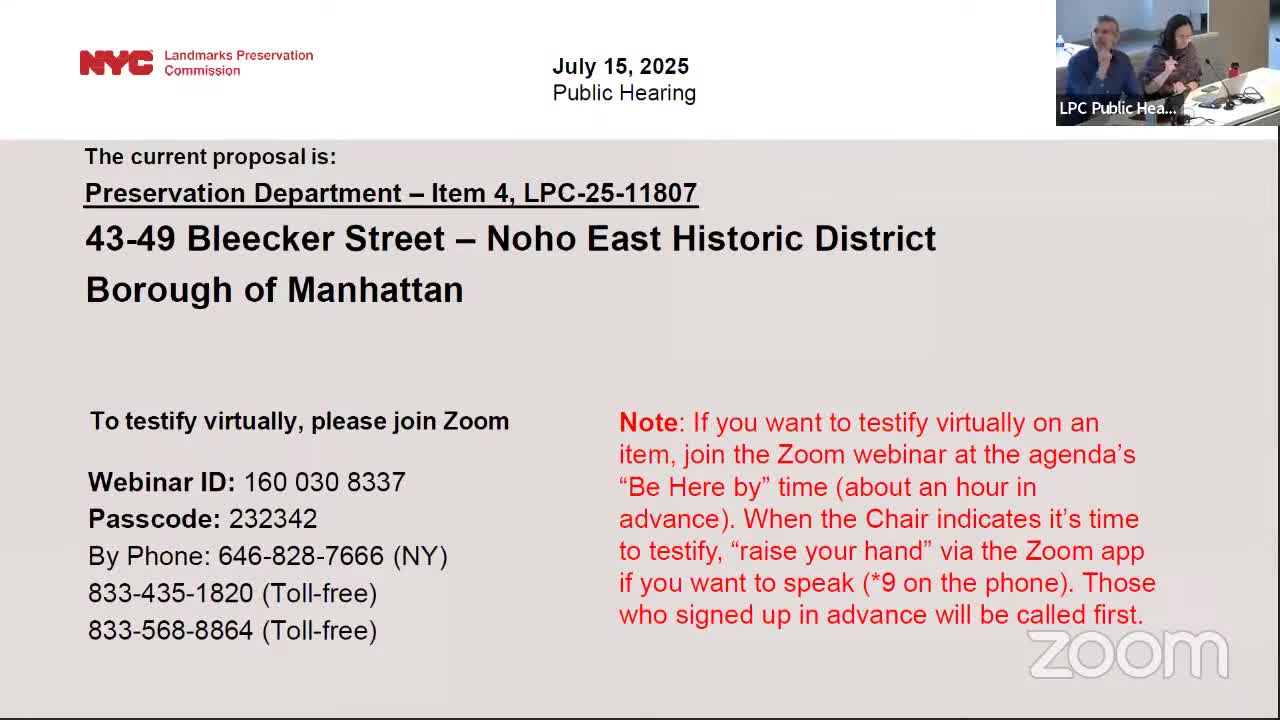 Commission approves storefront restoration, ADA ramp and rooftop bulkhead at 43 Bleecker Street