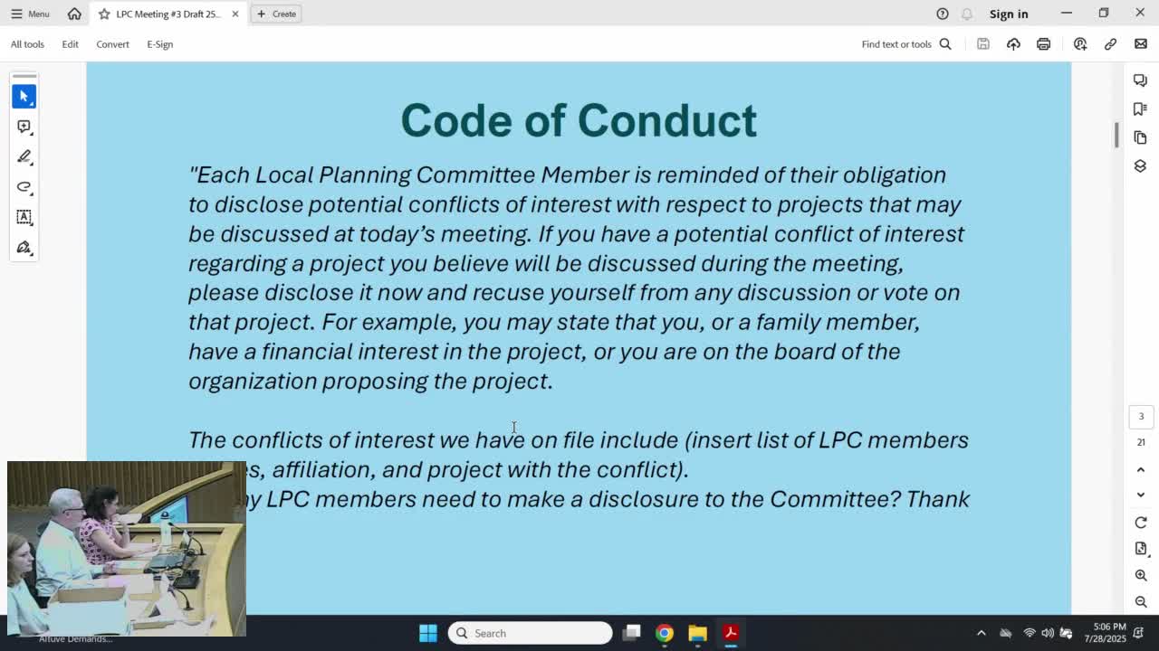 Local planning committee logs multiple recusals and clarifies conflict process
