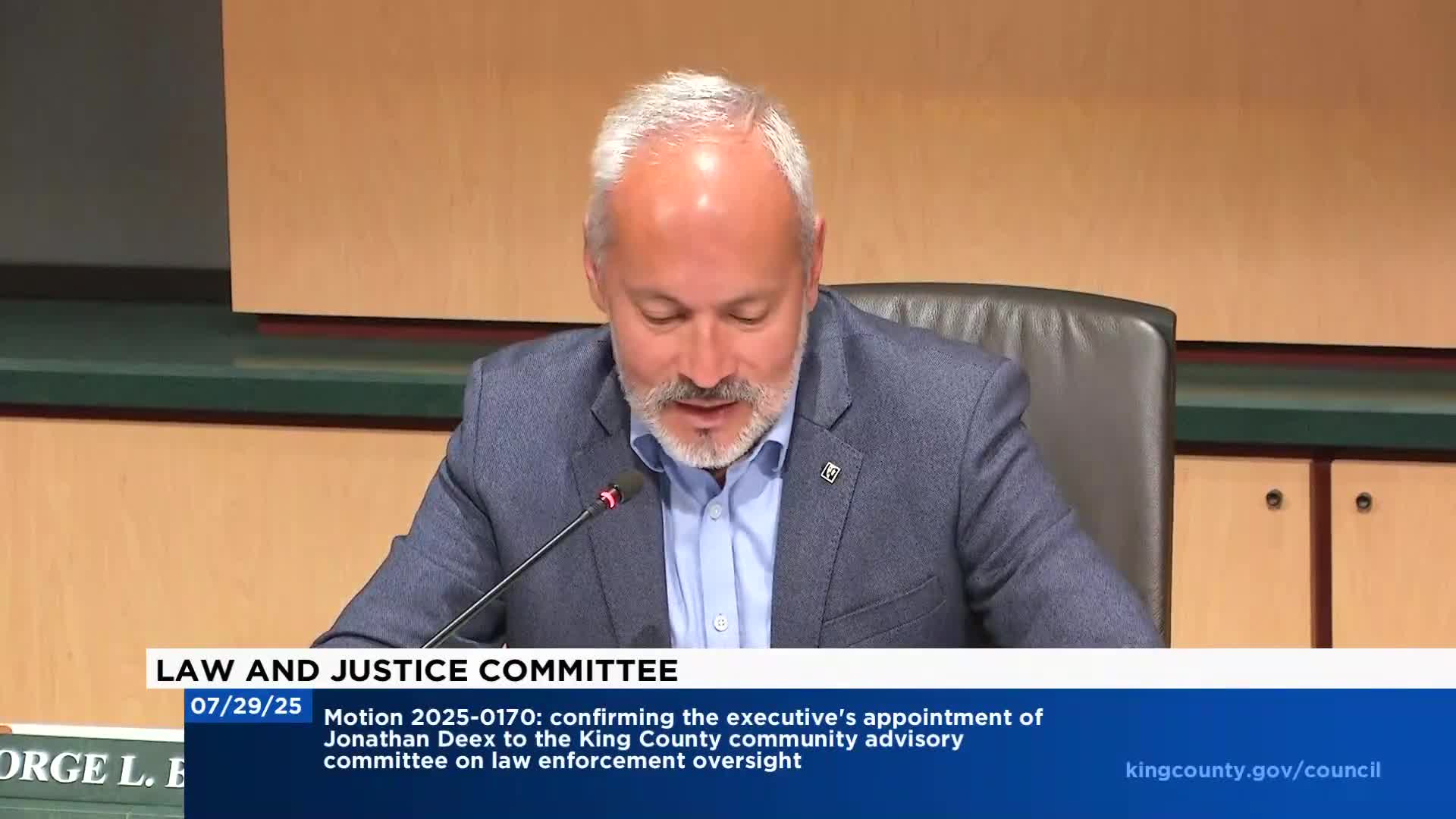 Committee confirms Jonathan Deeks to Community Advisory Committee on Law Enforcement Oversight