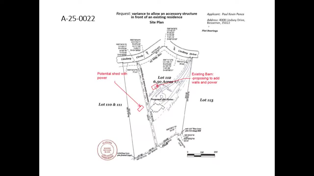 Board allows Pence family to repair existing accessory structure located in front of newly constructed home
