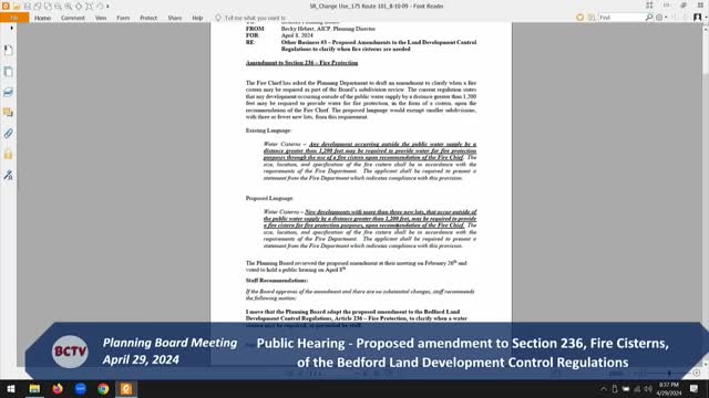Planning Board Revises Fire Cistern Regulations for New Residential Developments