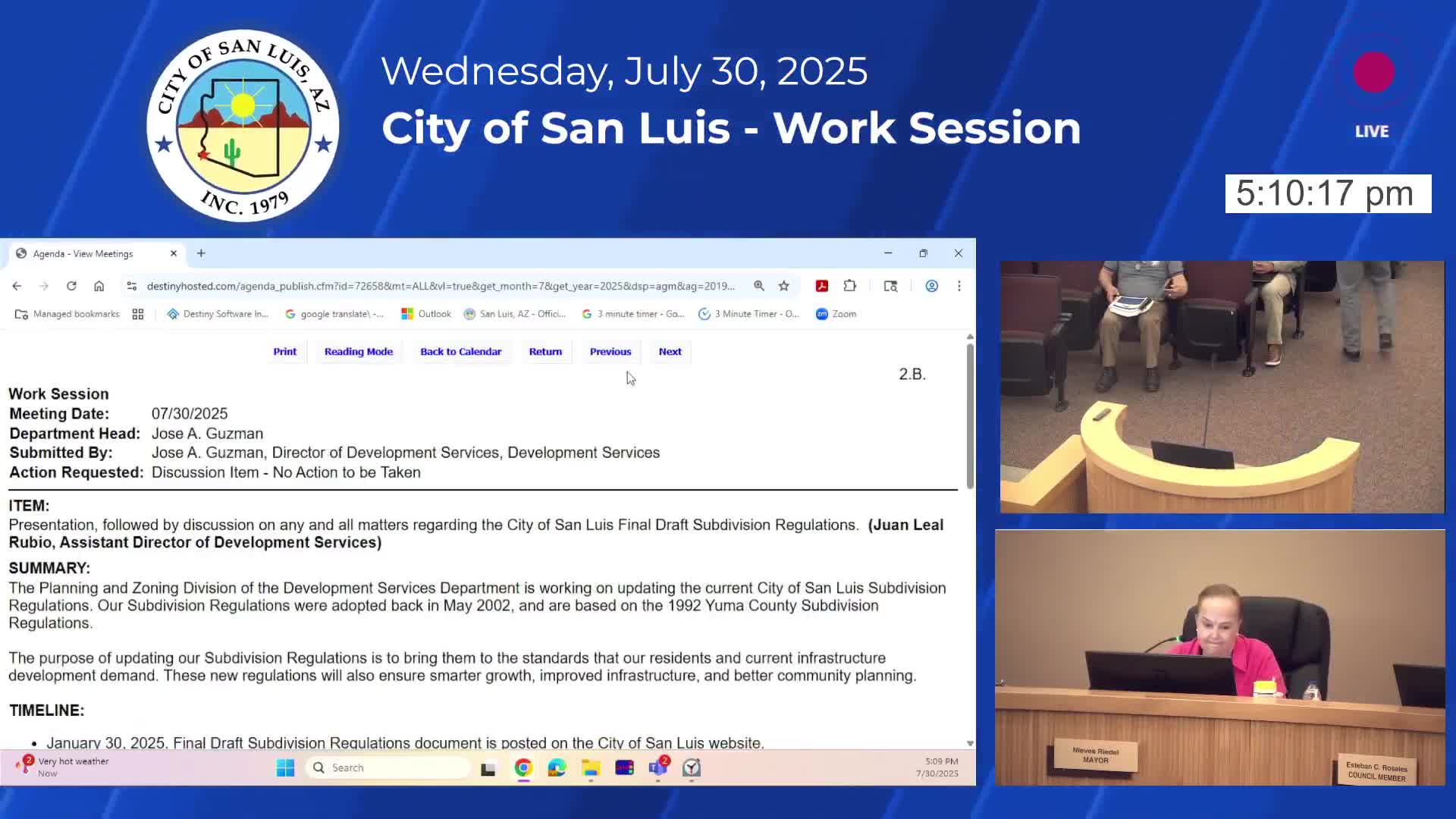 Council reviews draft subdivision regulations; staff recommends eliminating half‑street ambiguity and keeping polymer manholes