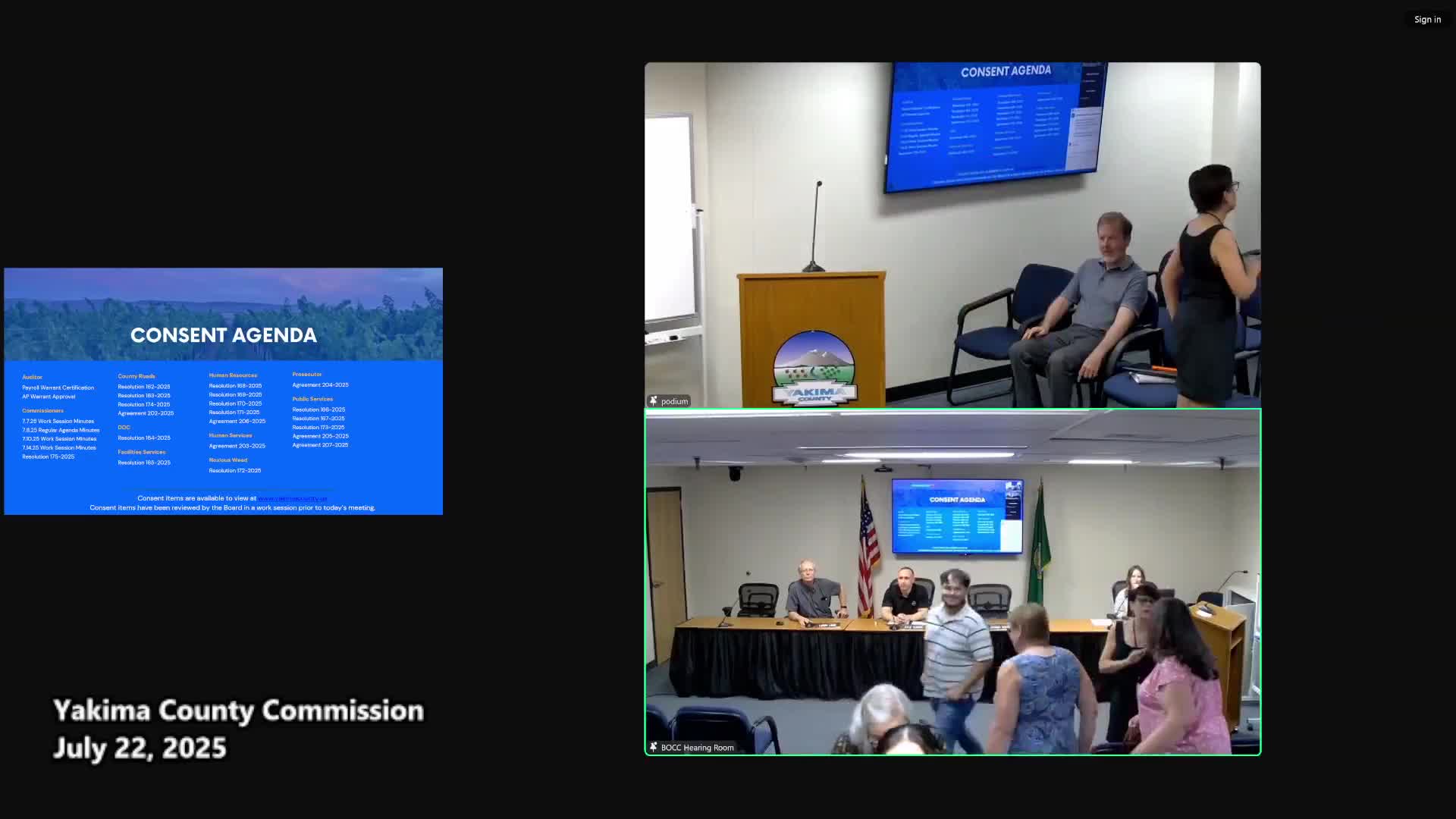 Yakima County commissioners adopt consent agenda and approve McKinney Glass accounts payable warrant