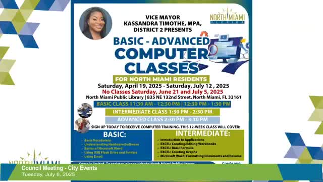 Vice Mayor Timothy Invites North Miami Residents to Free Computer Classes and Workshops