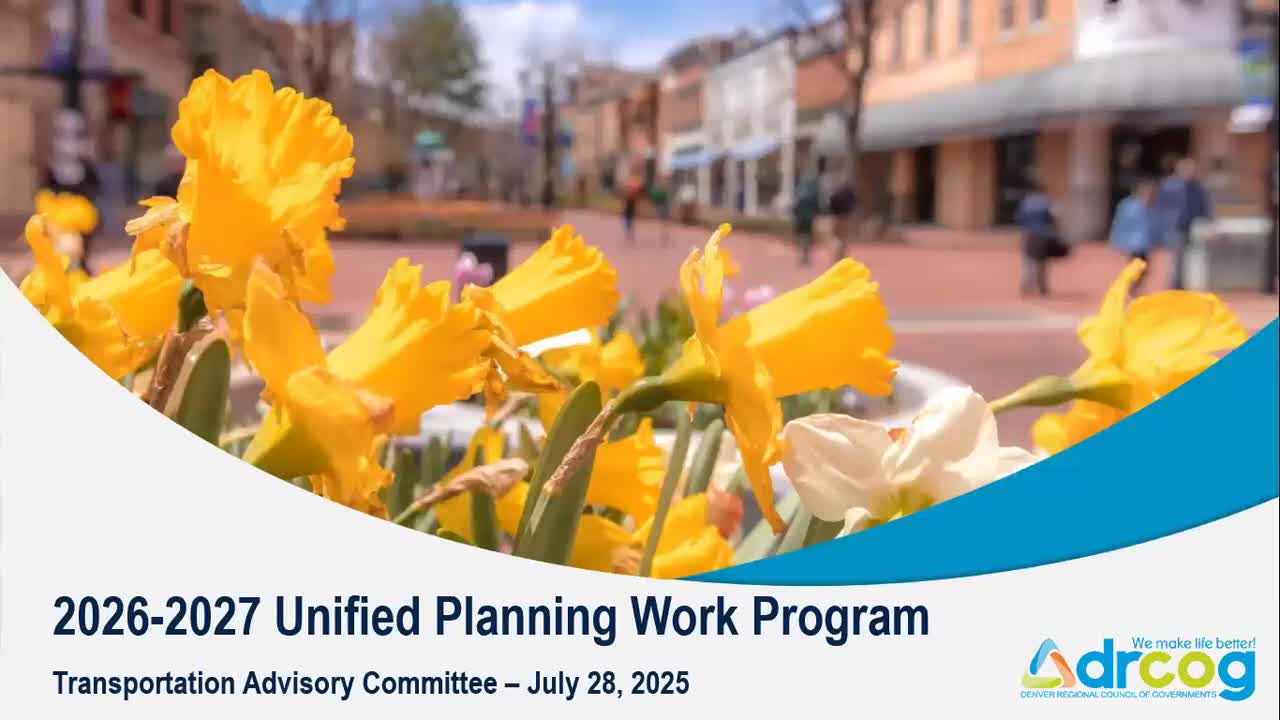 DRCOG TAC recommends 2026–27 Unified Planning Work Program to regional committee