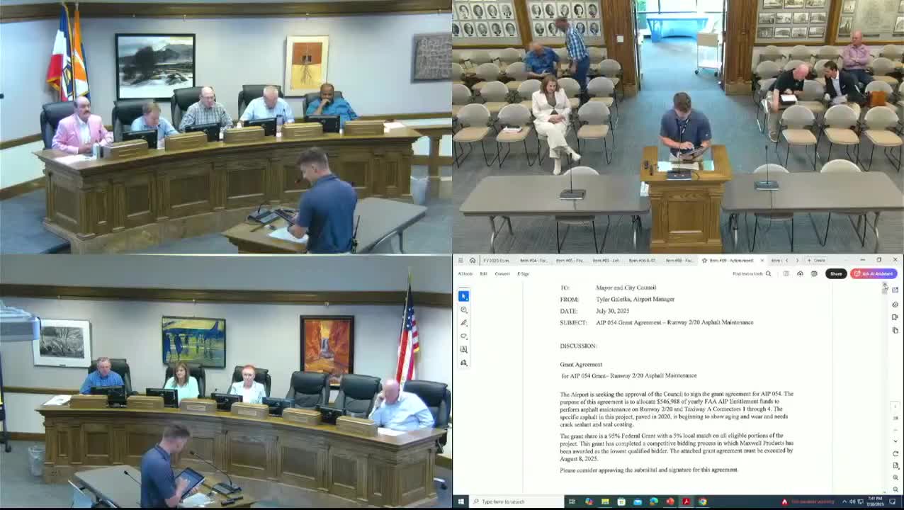 Council accepts FAA grant for runway preservation and authorizes city to execute agreement