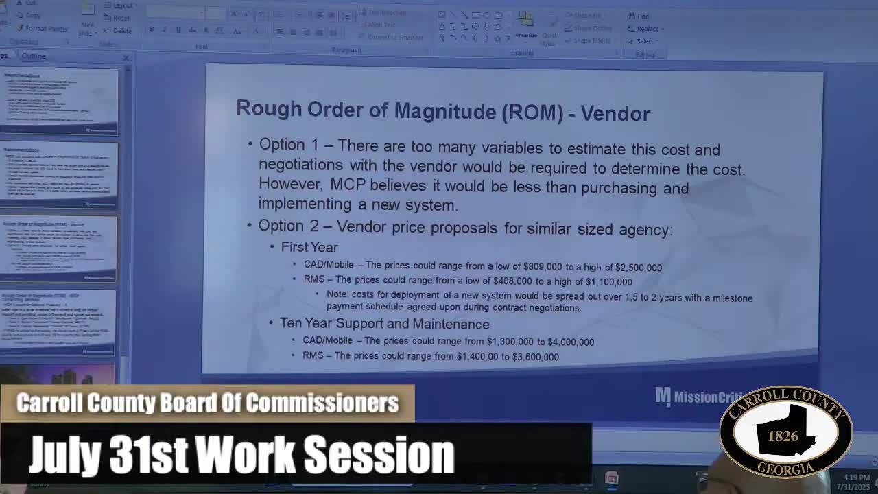 Carroll County explores cost estimates for Cad Mobile and RMS software proposals