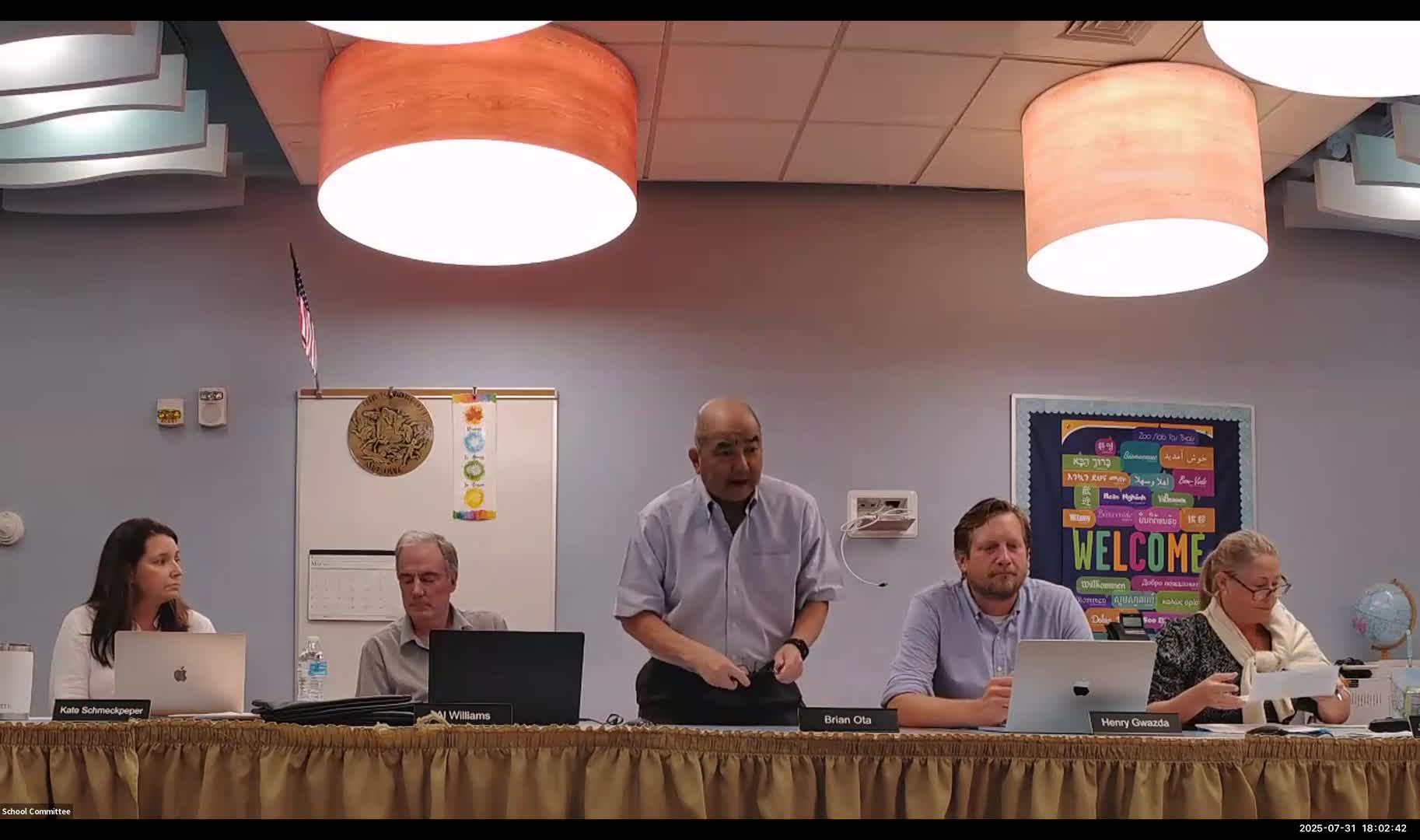 Longtime principal Brian Oda vacates school‑committee seat; Henry Bosto appointed committee secretary