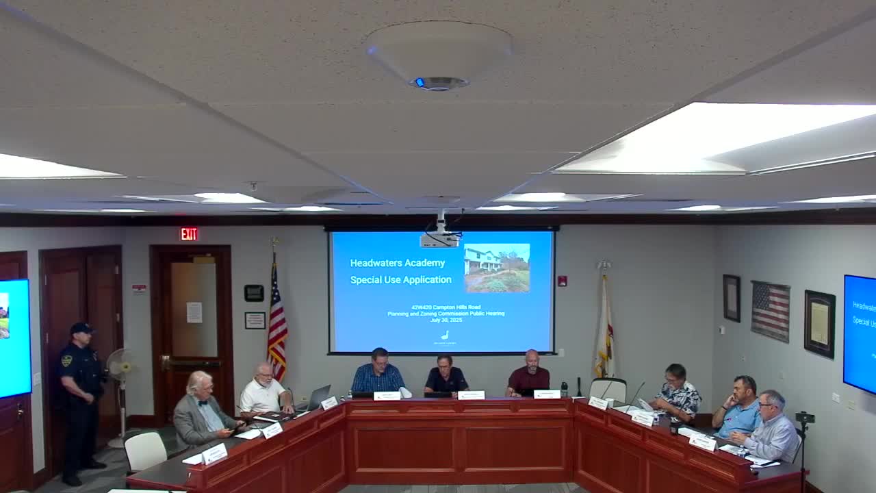 Campton Hills planning commission continues hearing on Headwaters Academy special‑use request amid traffic, septic and horse‑safety concerns
