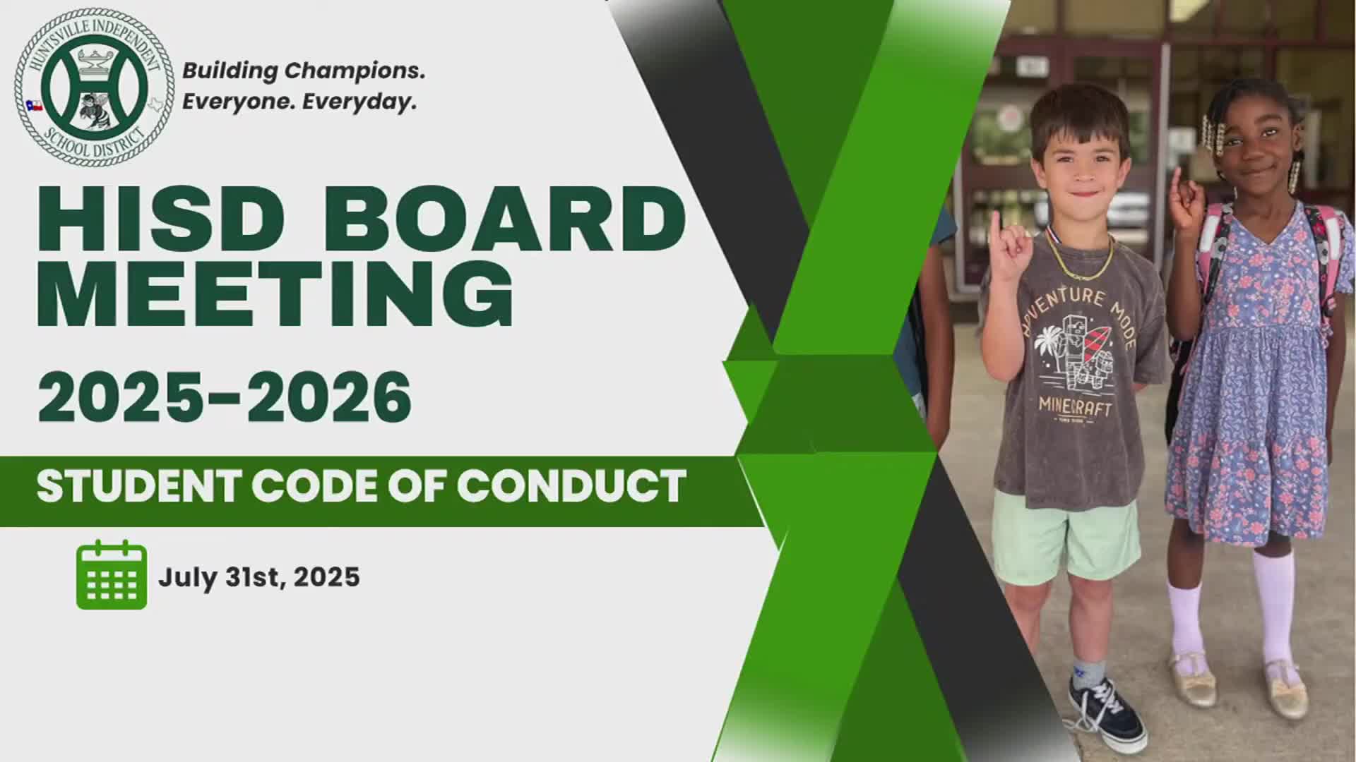 Huntsville ISD trustees approve 2025–26 student code of conduct implementing HB 6 and HB 1481
