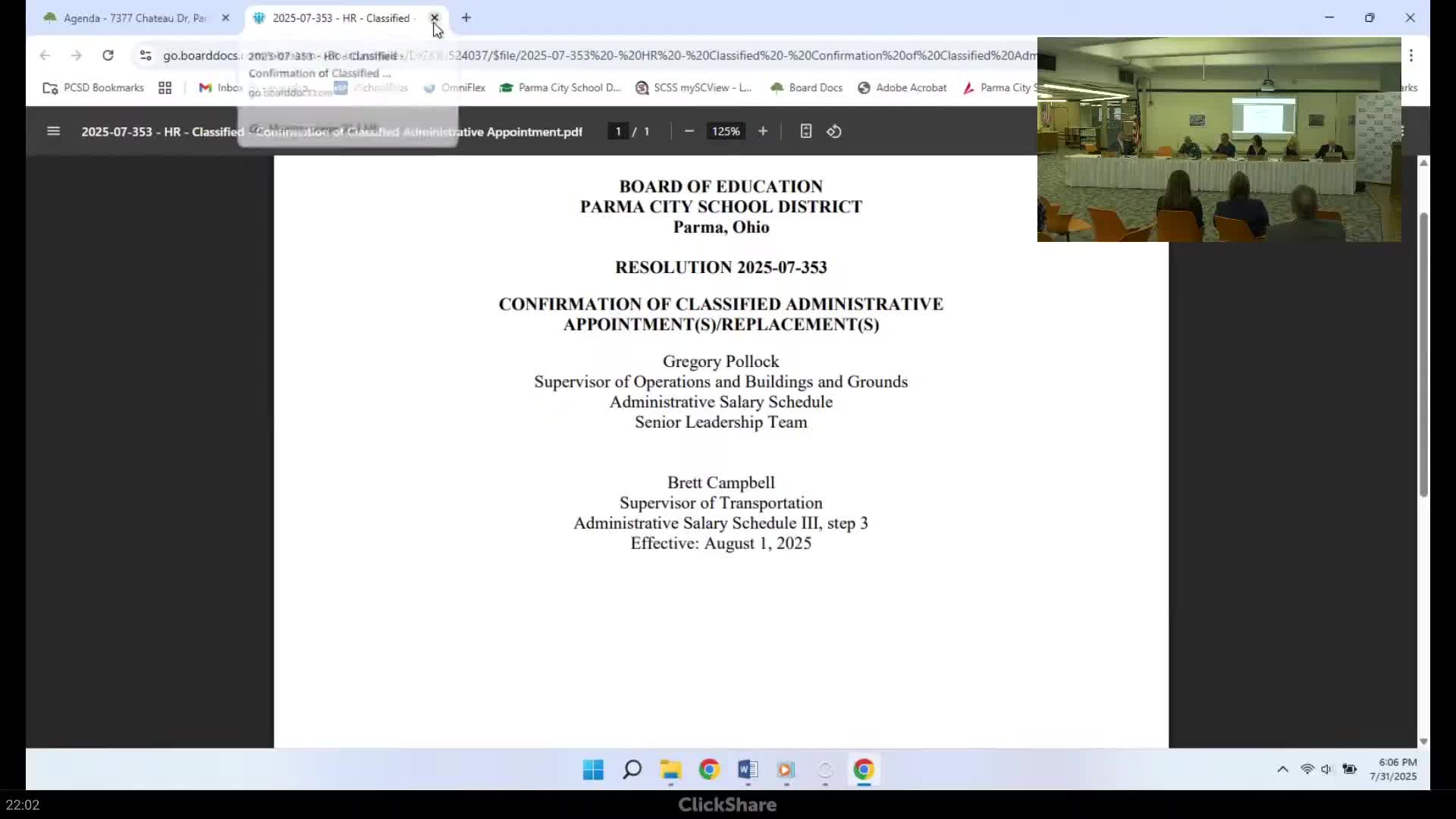 Parma board confirms administrative appointments and reorganizes senior leadership roles