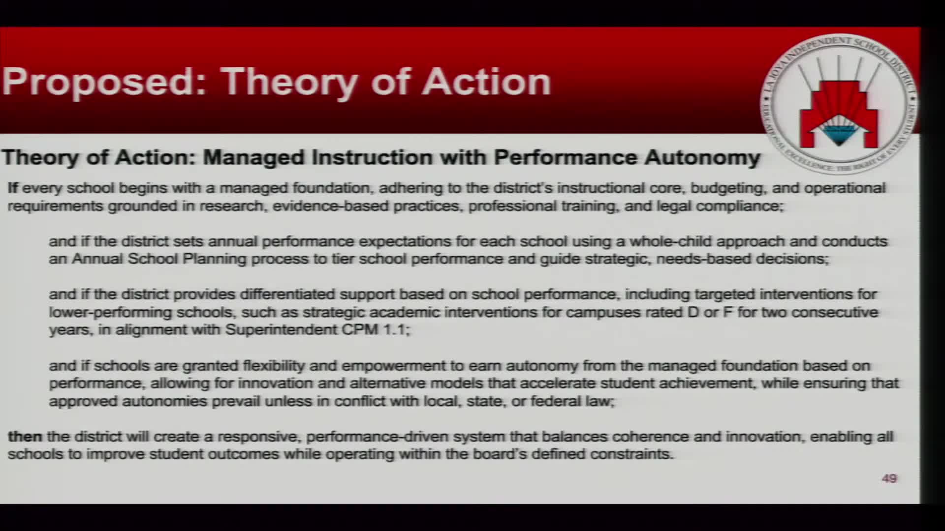 Superintendent outlines performance-driven support for underperforming schools