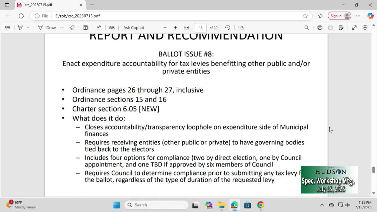 Charter commission proposes new accountability rules for entities that receive voter‑approved levies