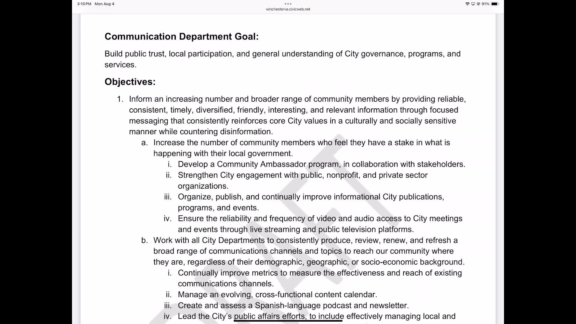 City Council Discusses Upgrading Livestream Technology for Improved Community Engagement