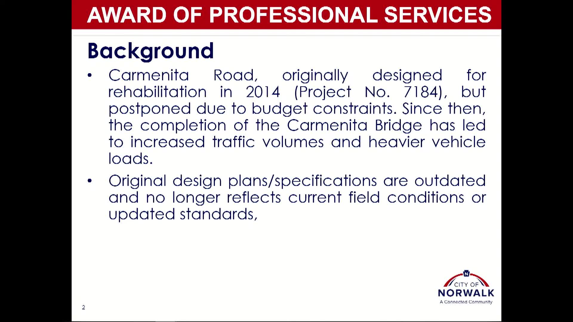 Norwalk City Council Approves Design Services for Carmenter Road Improvement Project