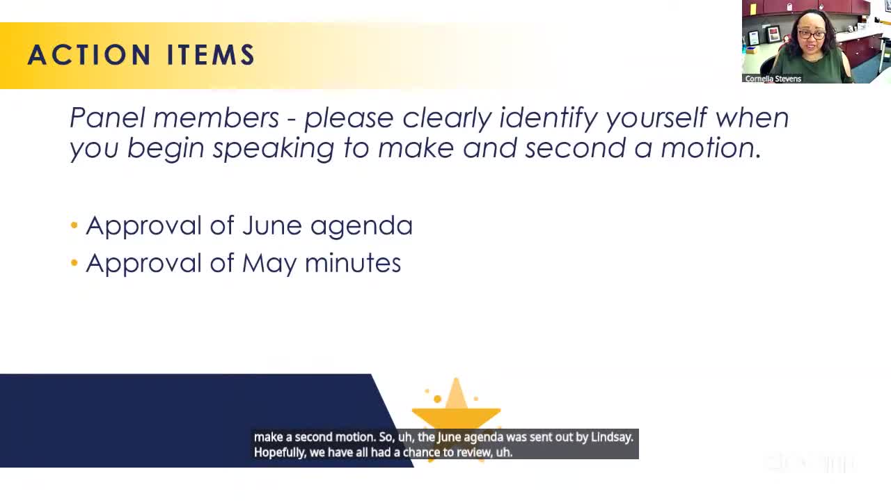 Panel approves June agenda and May minutes
