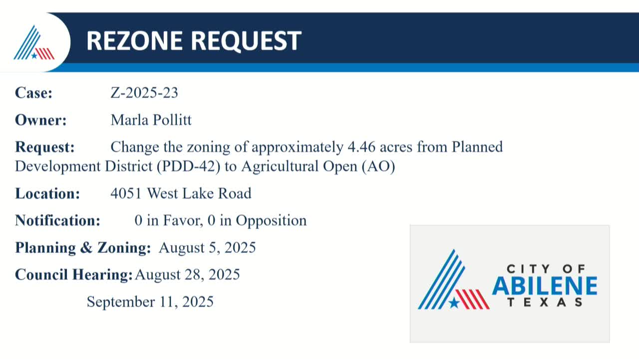 Abilene City Council approves agricultural zoning change for 4051 Westlake Road property