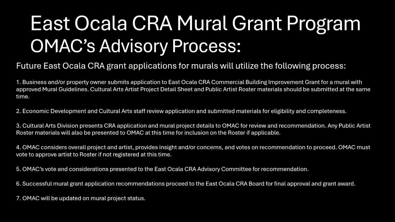 East Ocala CRA Discusses Artist Roster and Grant Application Process Changes