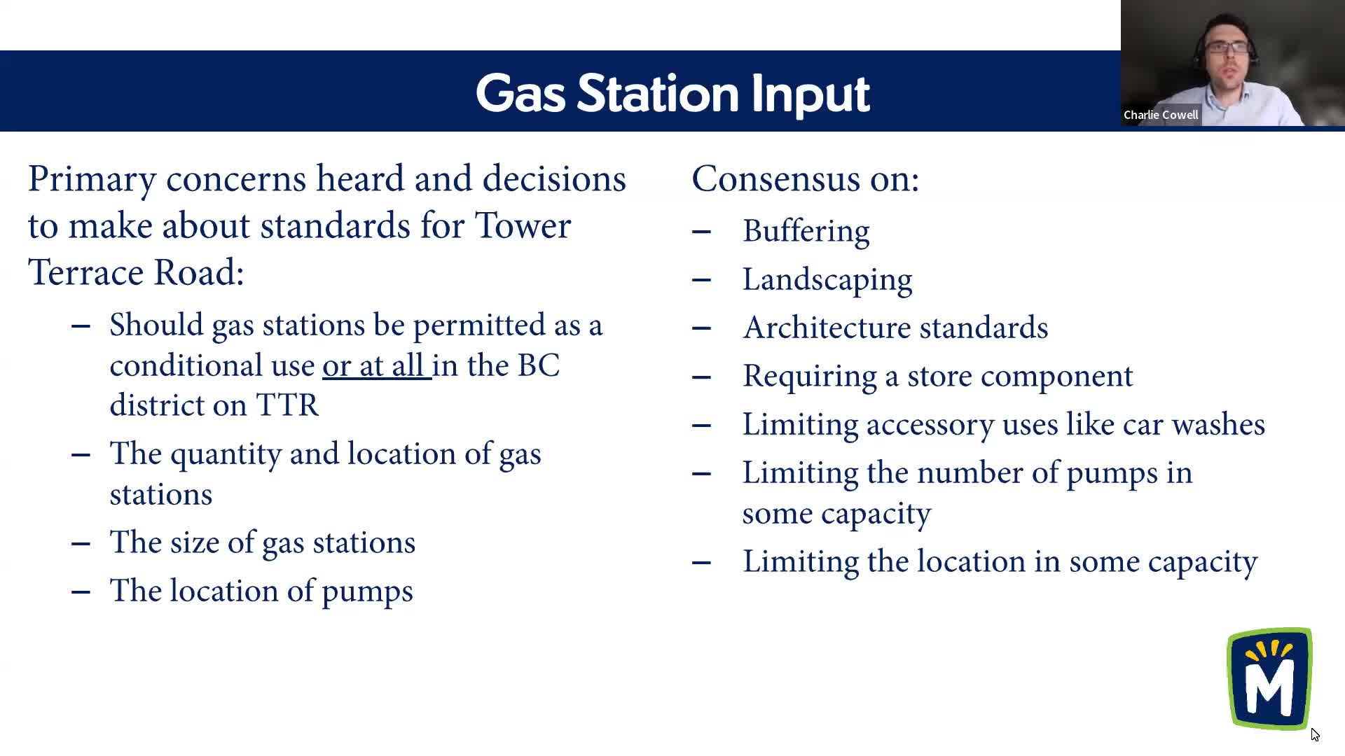 Planning Commission reviews updated gas station standards for Howard Terrace Road
