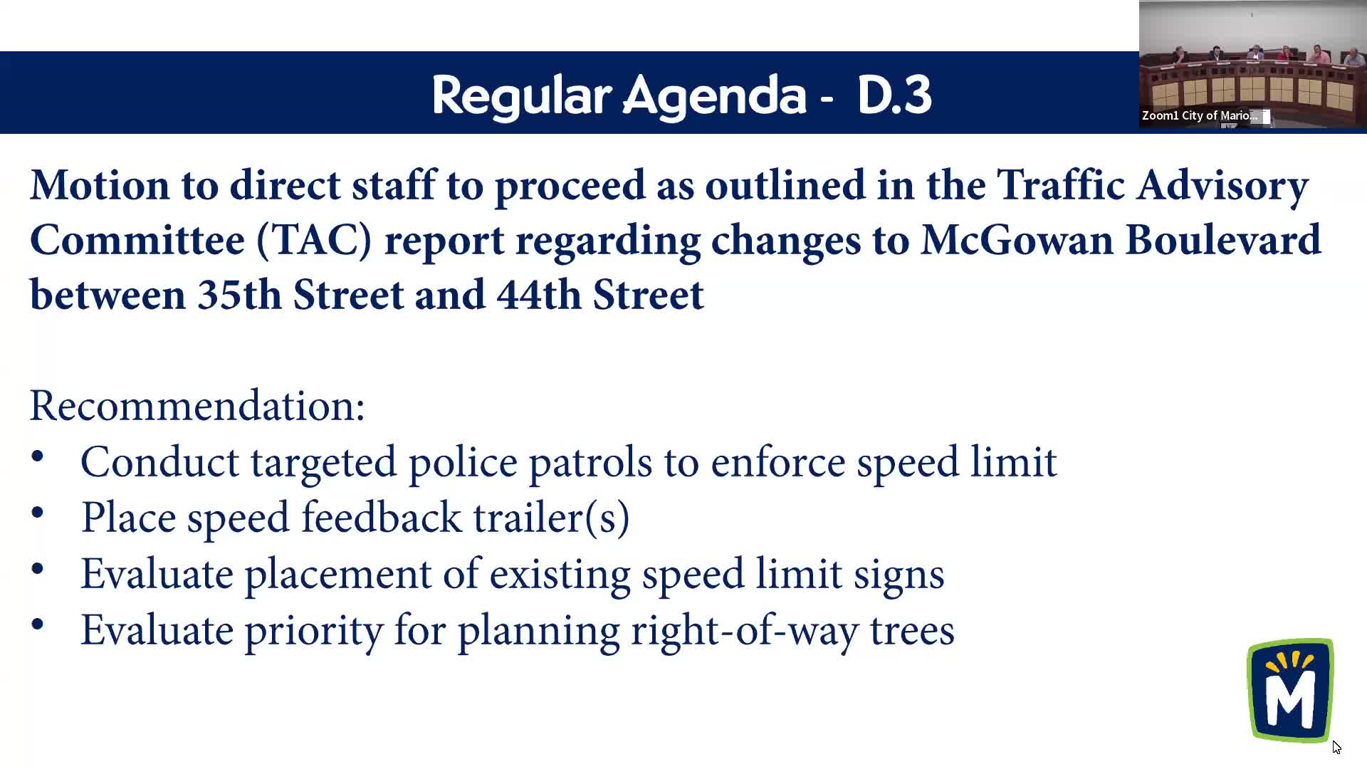 Marion City Council Votes on McGowan Boulevard Traffic Adjustments and Property Rezoning