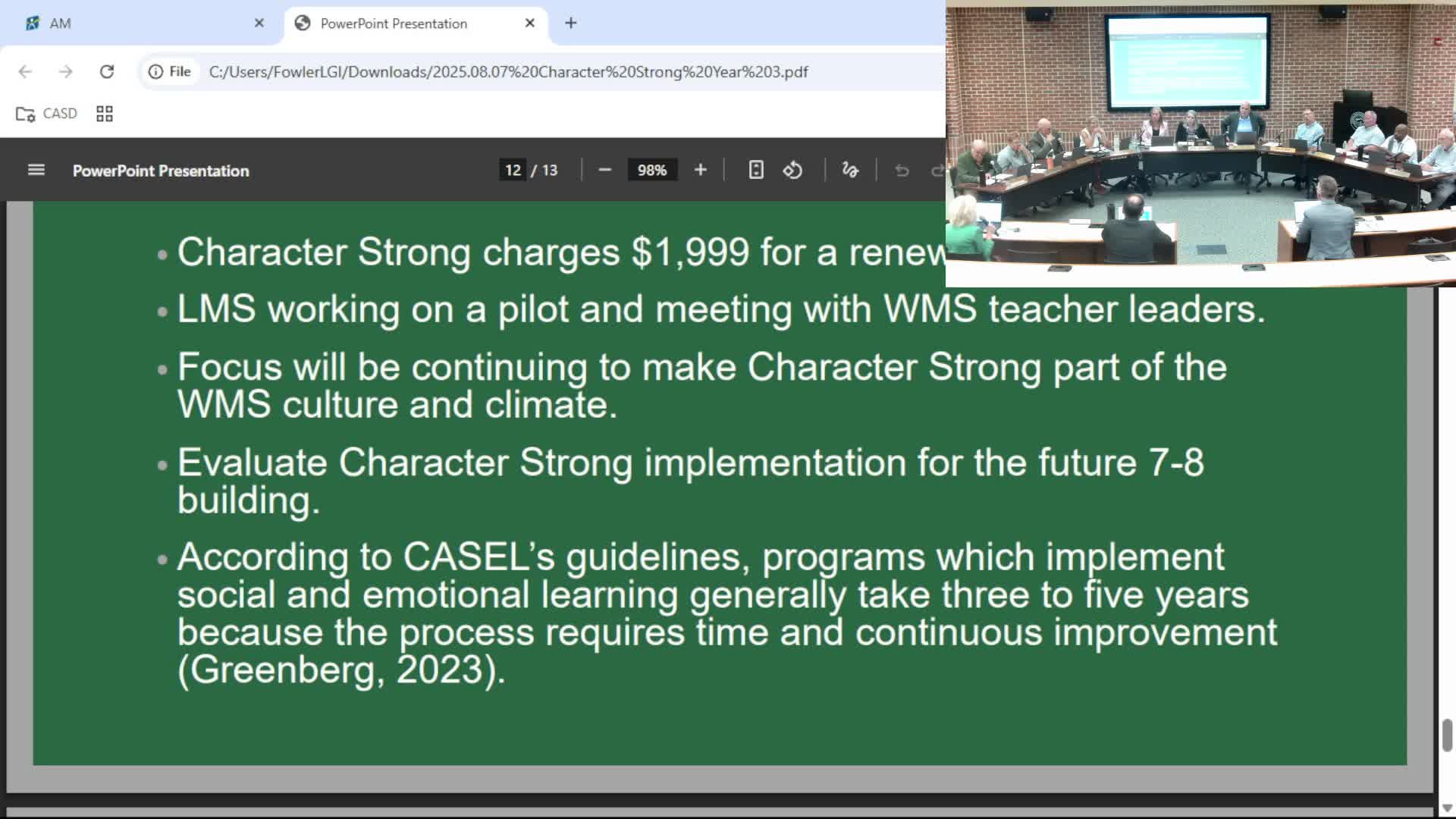 Wilson School Highlights Progress of Character Strong Program Amid Discipline Concerns