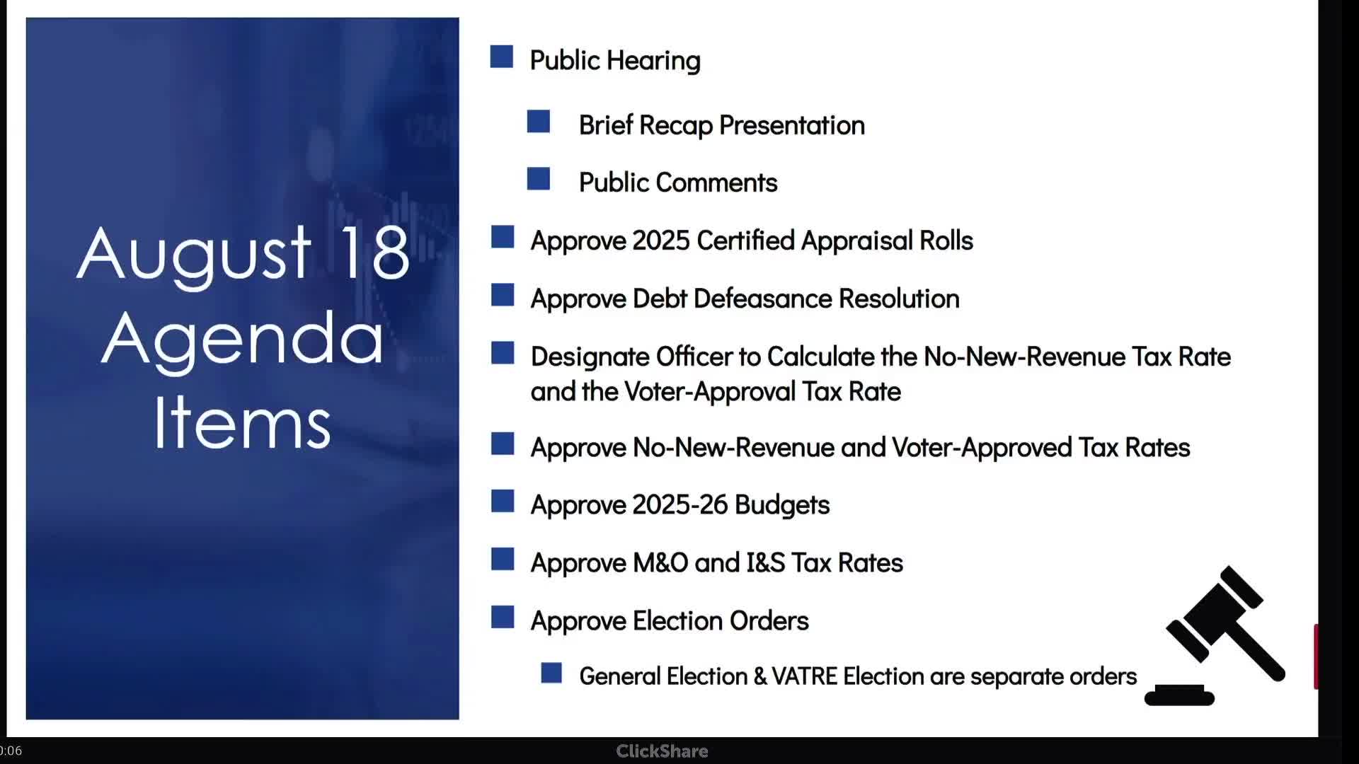 Board Approves Tax Rate Increase and Prepares Election Order for Upcoming Vote