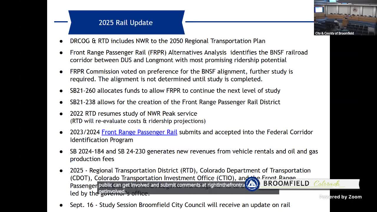 Broomfield Council to Discuss Rail Updates and Colorado 7 Mobility Enhancements