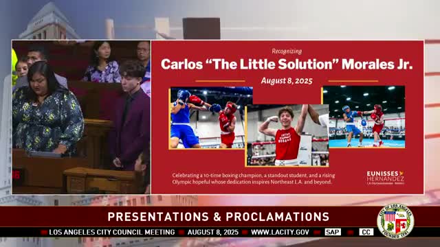 Los Angeles Council Honors Carlos Morales For Boxing Achievements And Olympic Aspirations