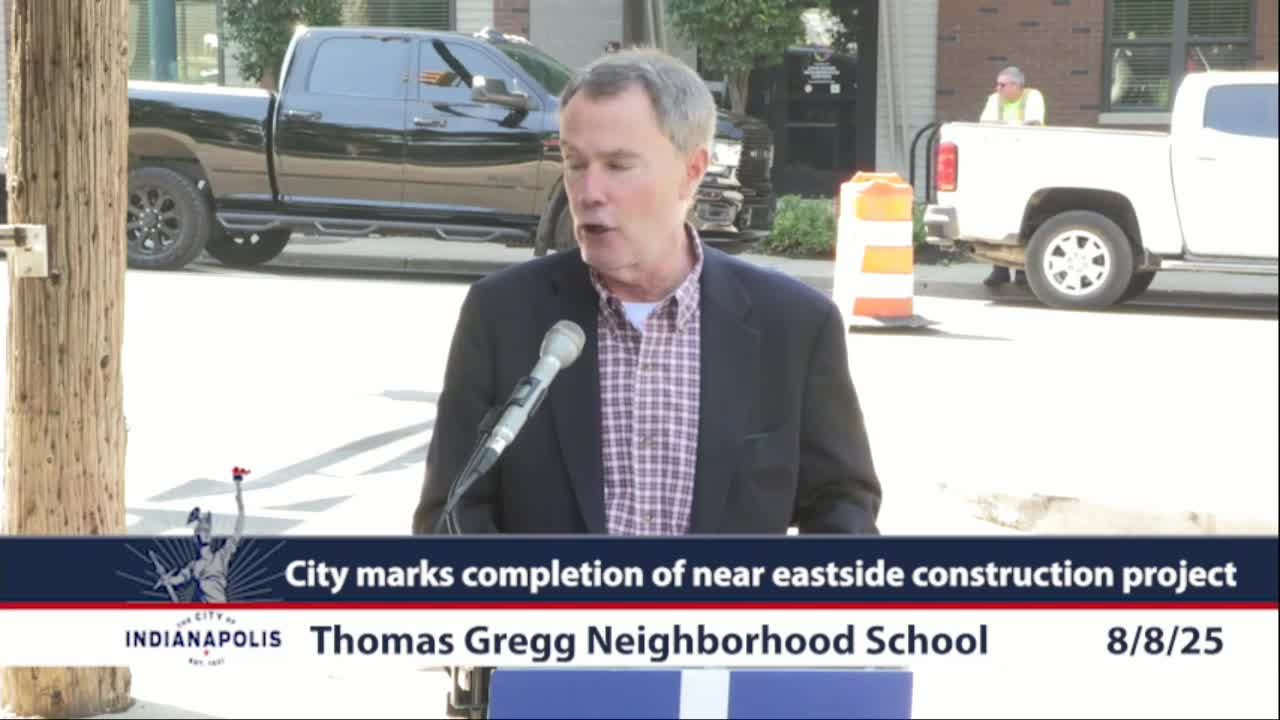 Mayor Hogsett celebrates new traffic safety project with Indigo's Jennifer Piers