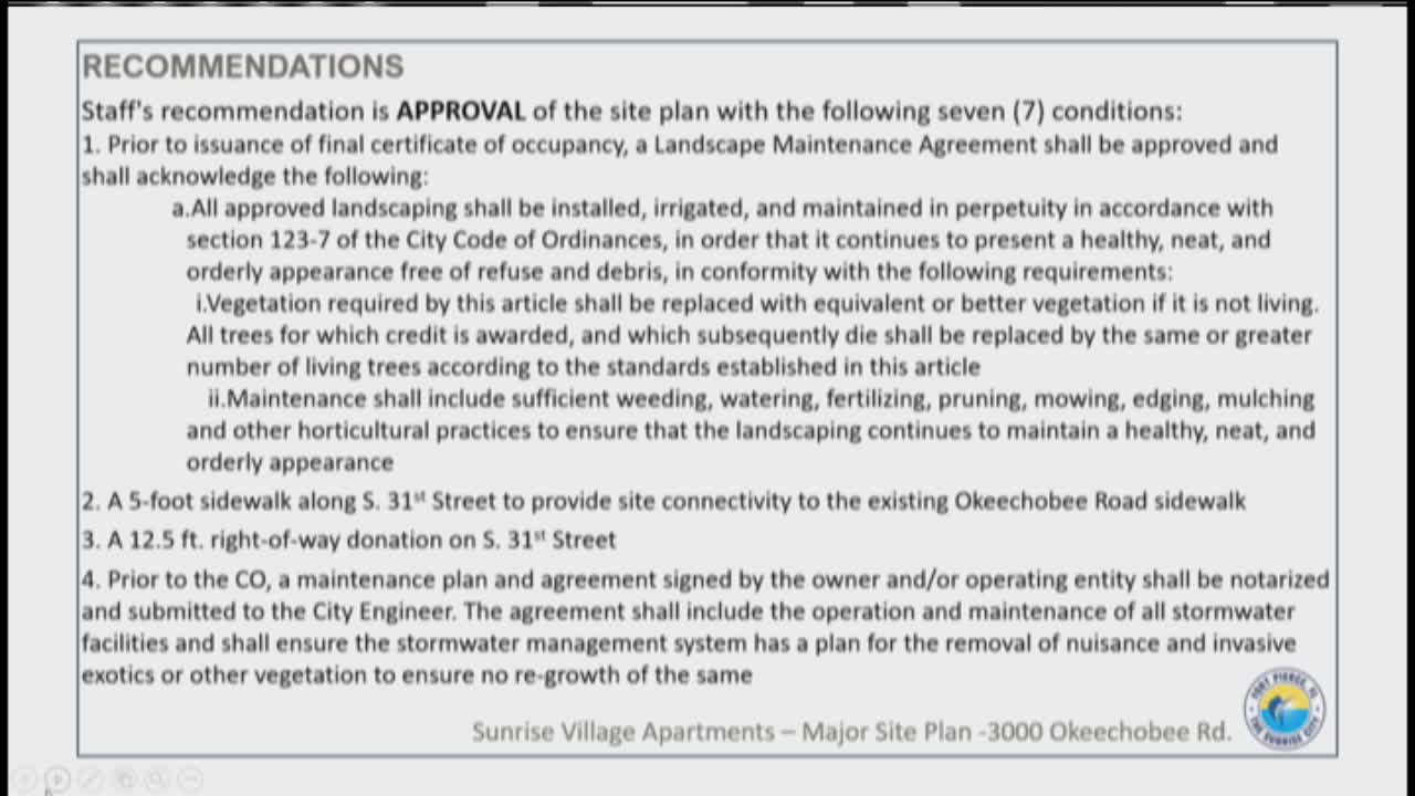 Fort Pierce Planning Board Reviews Sidewalk and Environmental Conditions for South 30 First Street Development