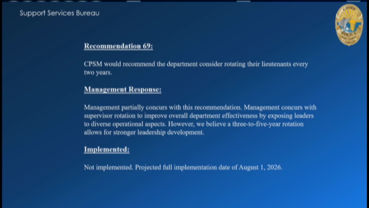 Fort Pierce Police Department Management Responds to CPSM Recommendations for Improvement