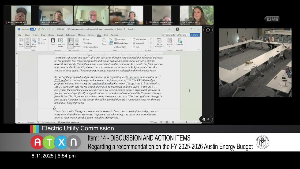 Commission Discusses Rising Fixed Costs in Austin Energy Rate Structure