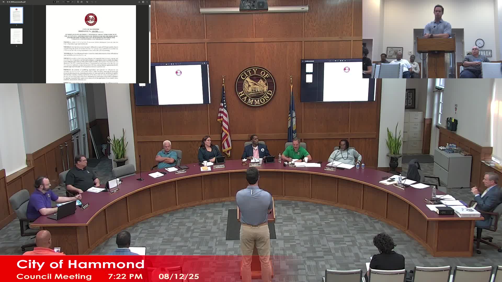 Hammond Council Discusses Billboard Moratorium and Code Enforcement Concerns