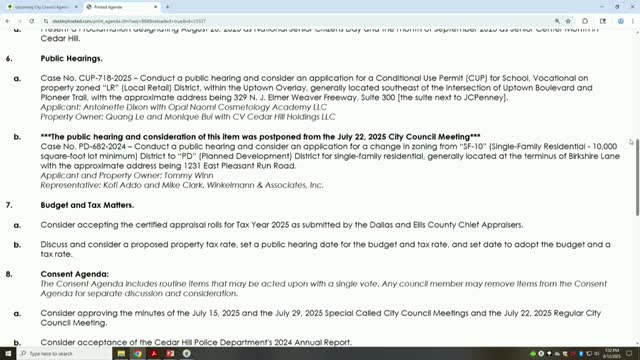Cedar Hill Council Weighs Zoning Change for New Single Family Development Proposal