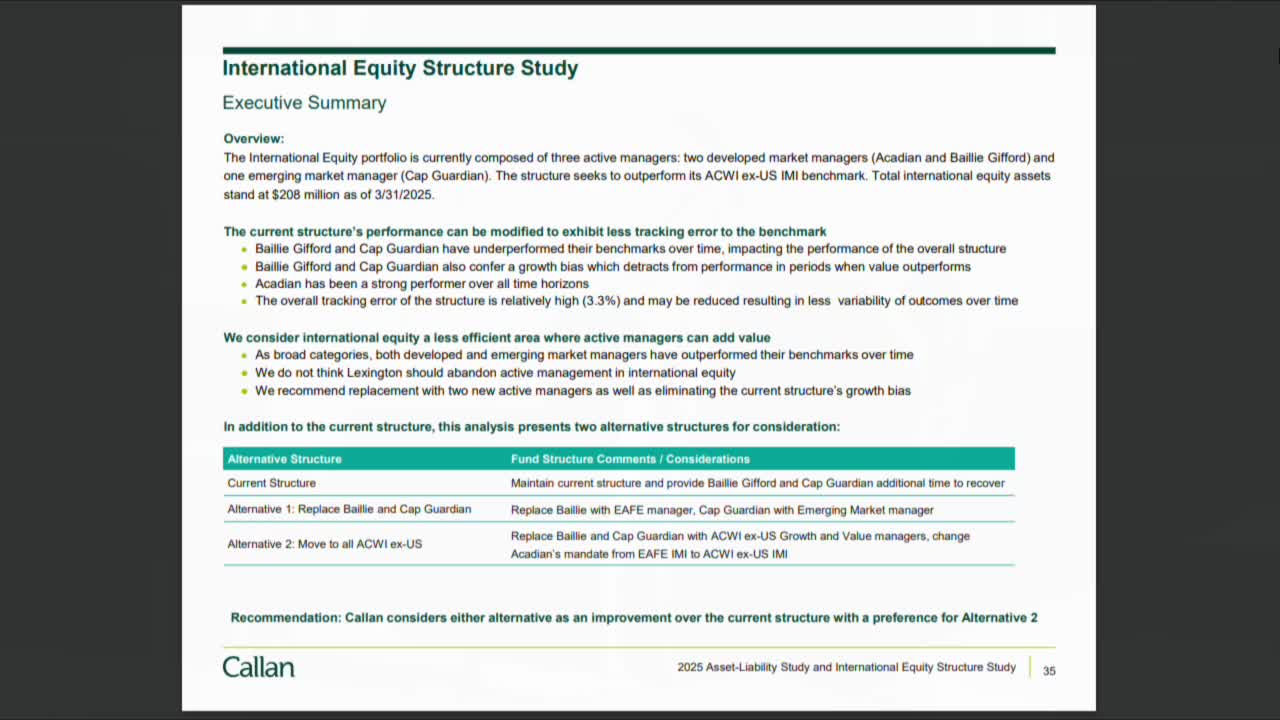 Investment Committee Proposes Changes to International Equity Management Strategy