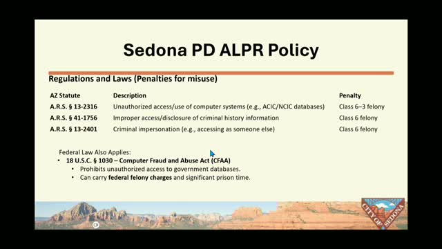Sedona Council Reviews Regulations on License Plate Reader Data Usage and Privacy Protections