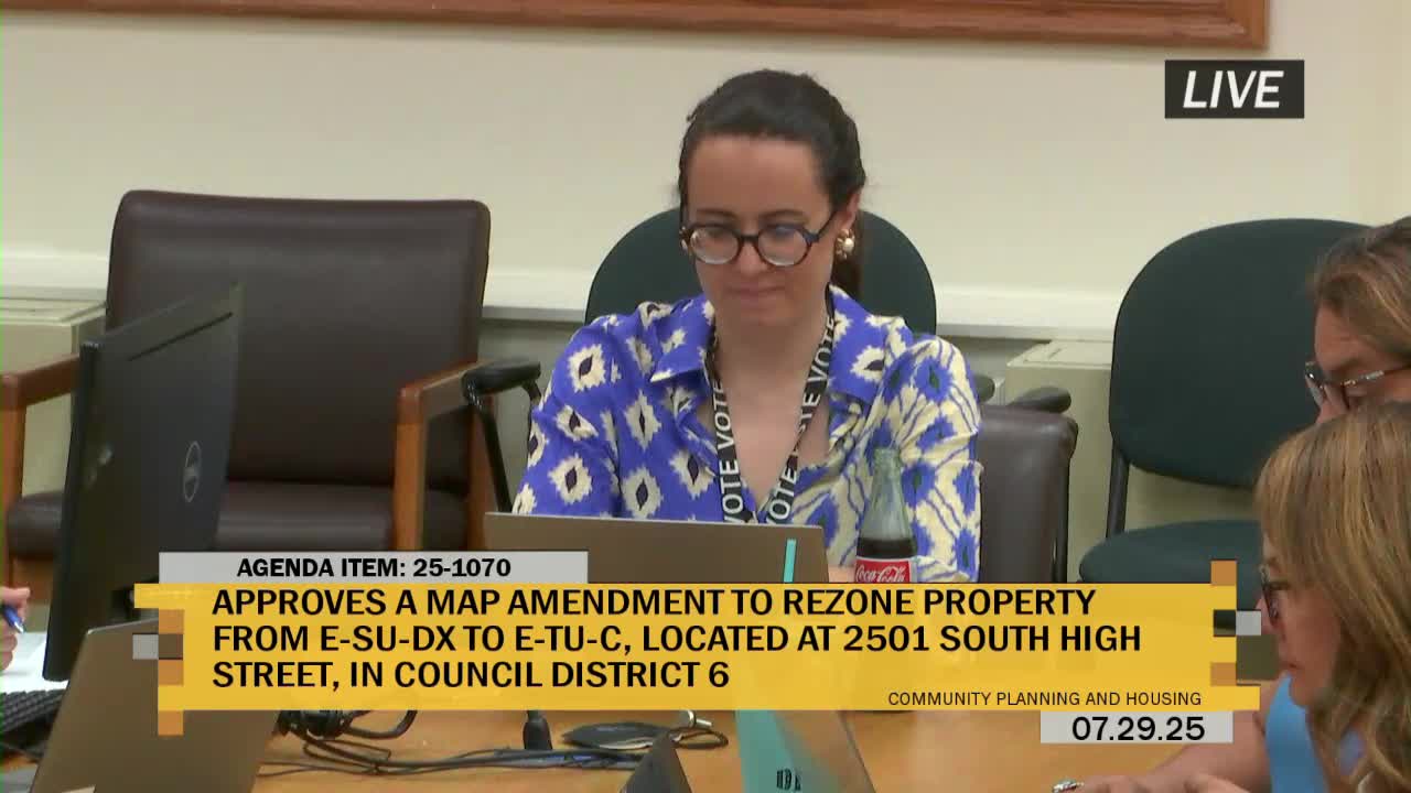 Committee advances rezoning at 2501 South High Street to allow two‑unit housing