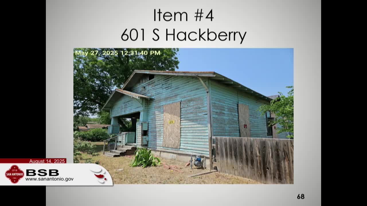 City Inspector Reports Dangerous Conditions at 601 South Hackberry Following Fire Damage