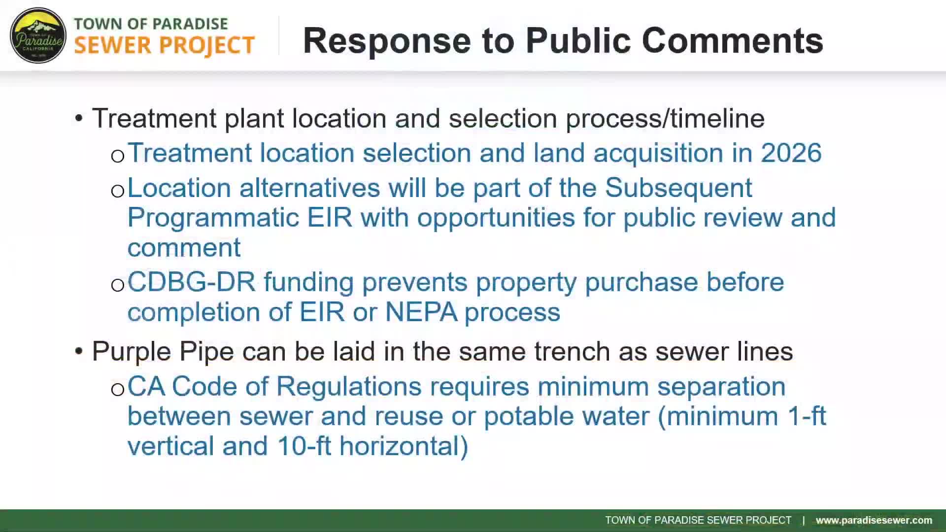 Paradise Council Discusses Cost Challenges of Implementing Purple Pipe Wastewater System