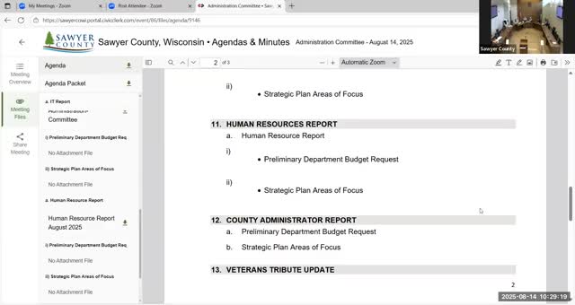 Sawyer County Discusses Budget Challenges and Veterans Project Updates