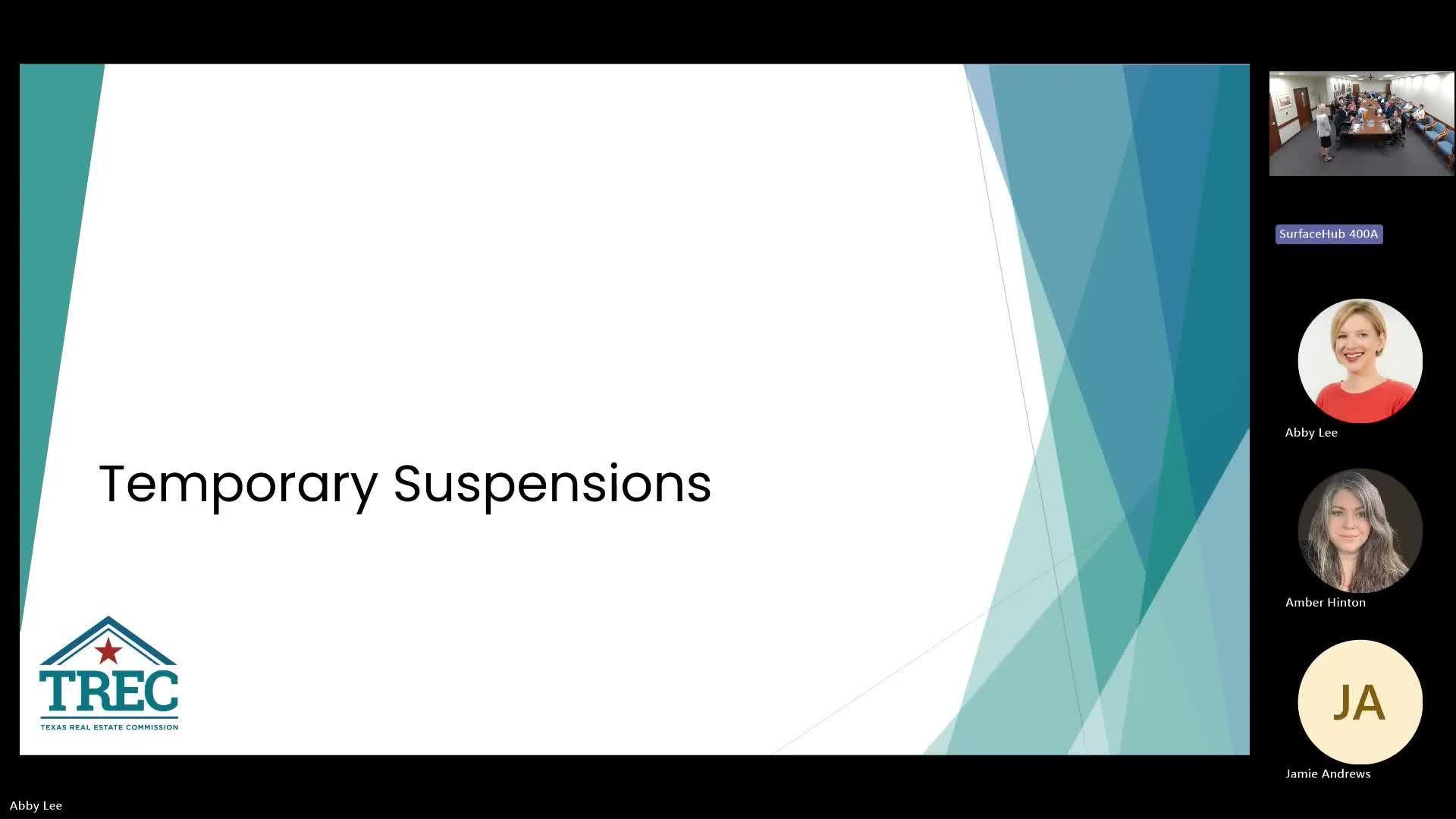 TREC workshop examines temporary-suspension authority after contested-case timeline revealed
