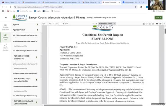 Zoning committee allows accessory shed on vacant lot with condition prohibiting habitable space