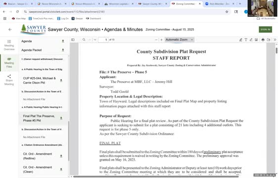 Zoning committee conditionally approves Preserve phase 5 final plat pending stormwater approval