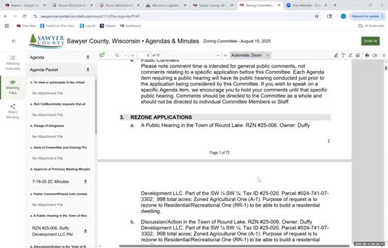 Sawyer County zoning panel approves Duffy Development rezone after town support