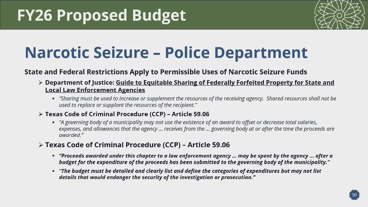 City Council Proposes $185K Use of Federal Narcotic Seizure Funds for FY '26